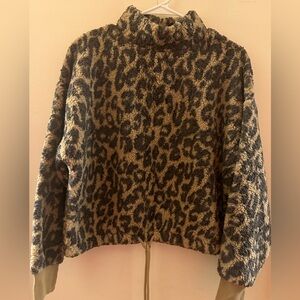 Hippie Rose funnel neck fleece leopard pullover sweatshirt medium NWT